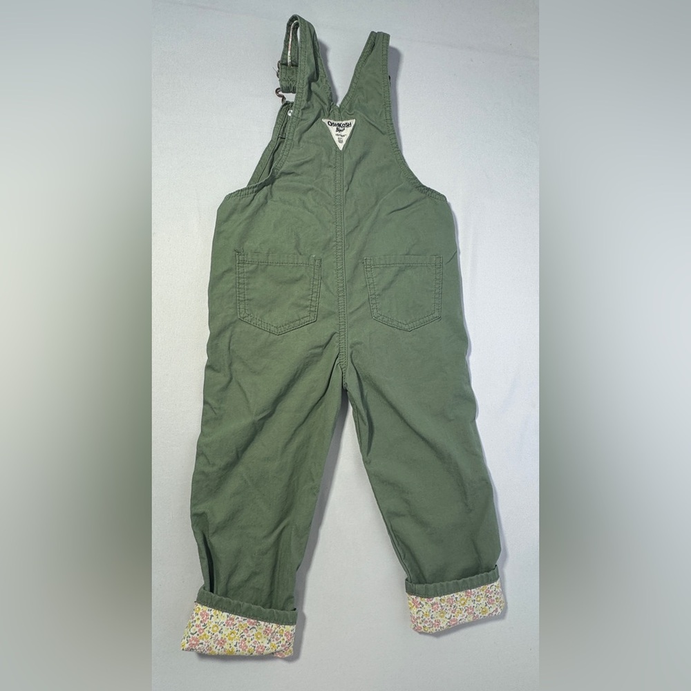 Oshkosh Floral Overalls Green Lightweight Canvas Pants Bottoms Girls 3T - Picture 7 of 13